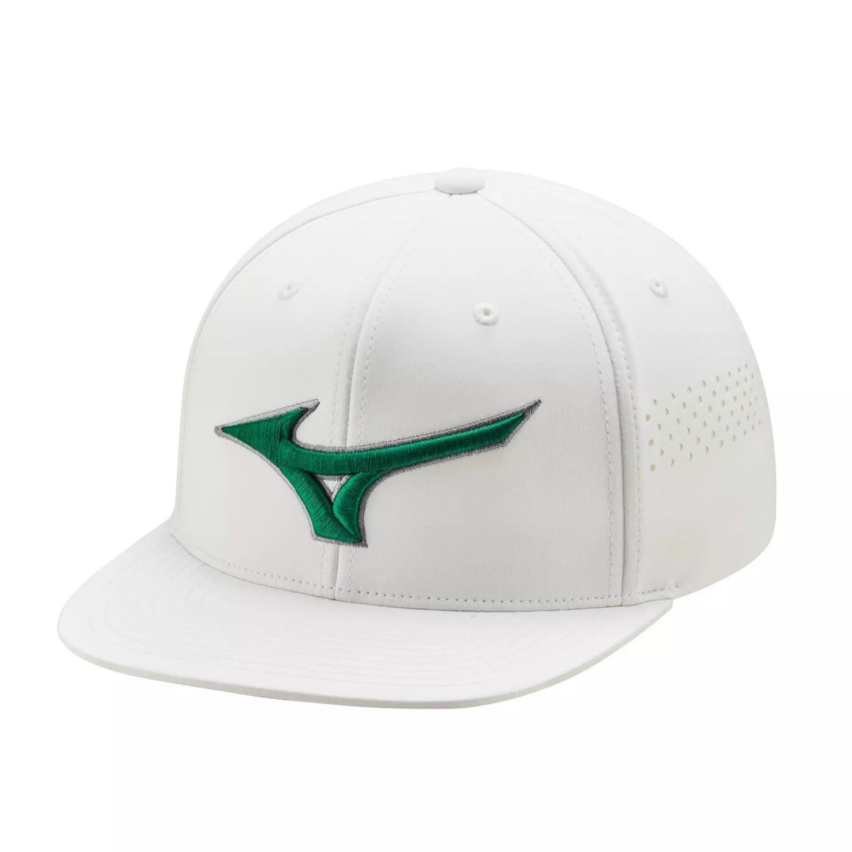 Mizuno Tour Flat Snapback Golf Hat - White/Green