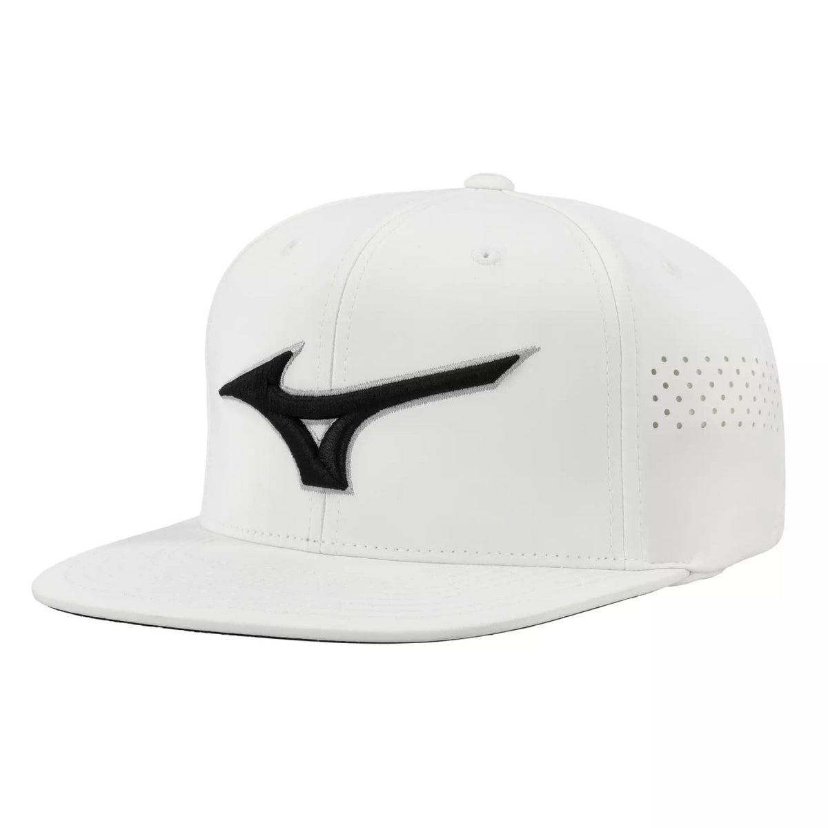 Mizuno Tour Flat Snapback Golf Hat - White/Black