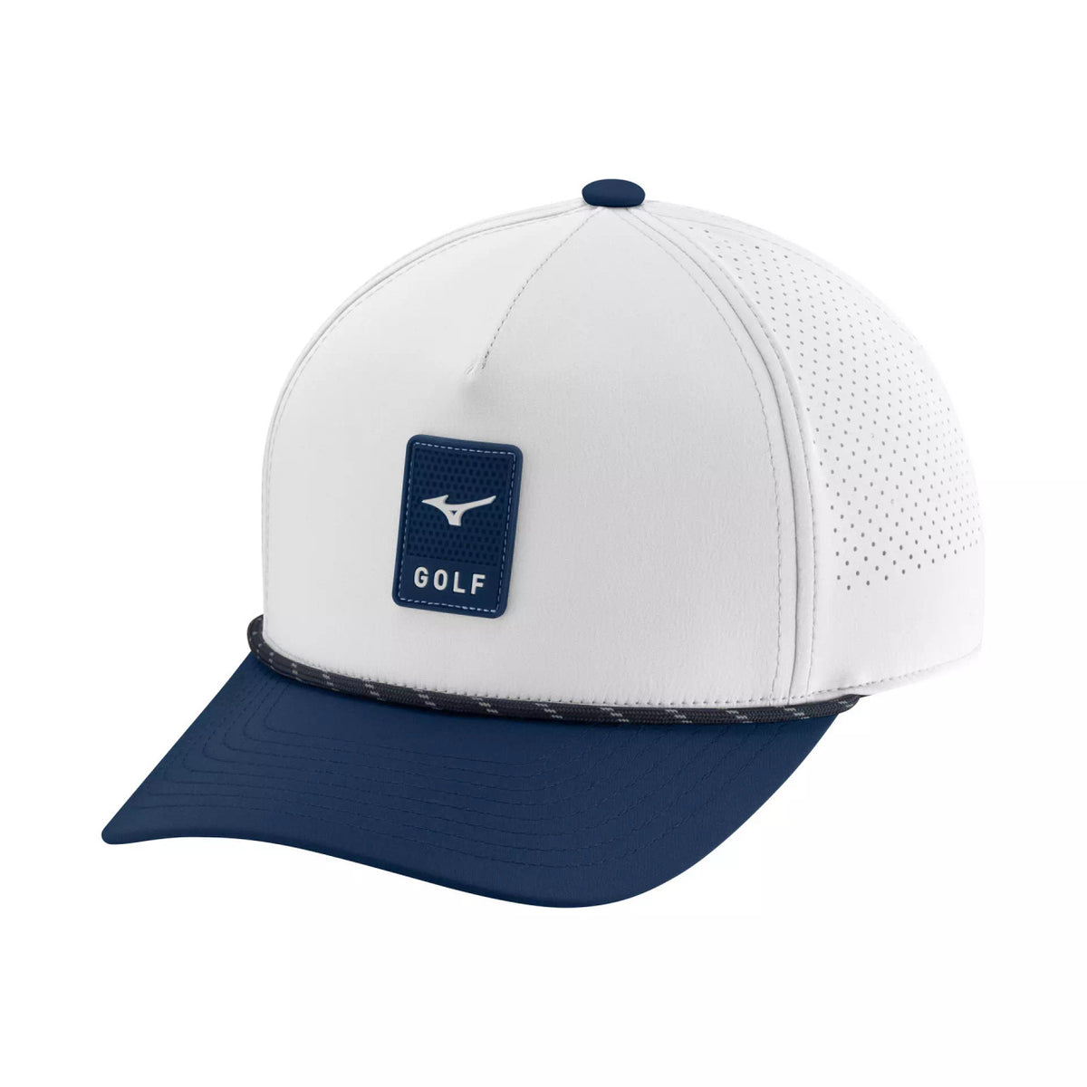 Mizuno Links 5-Panel Snapback Golf Hat - White/Navy