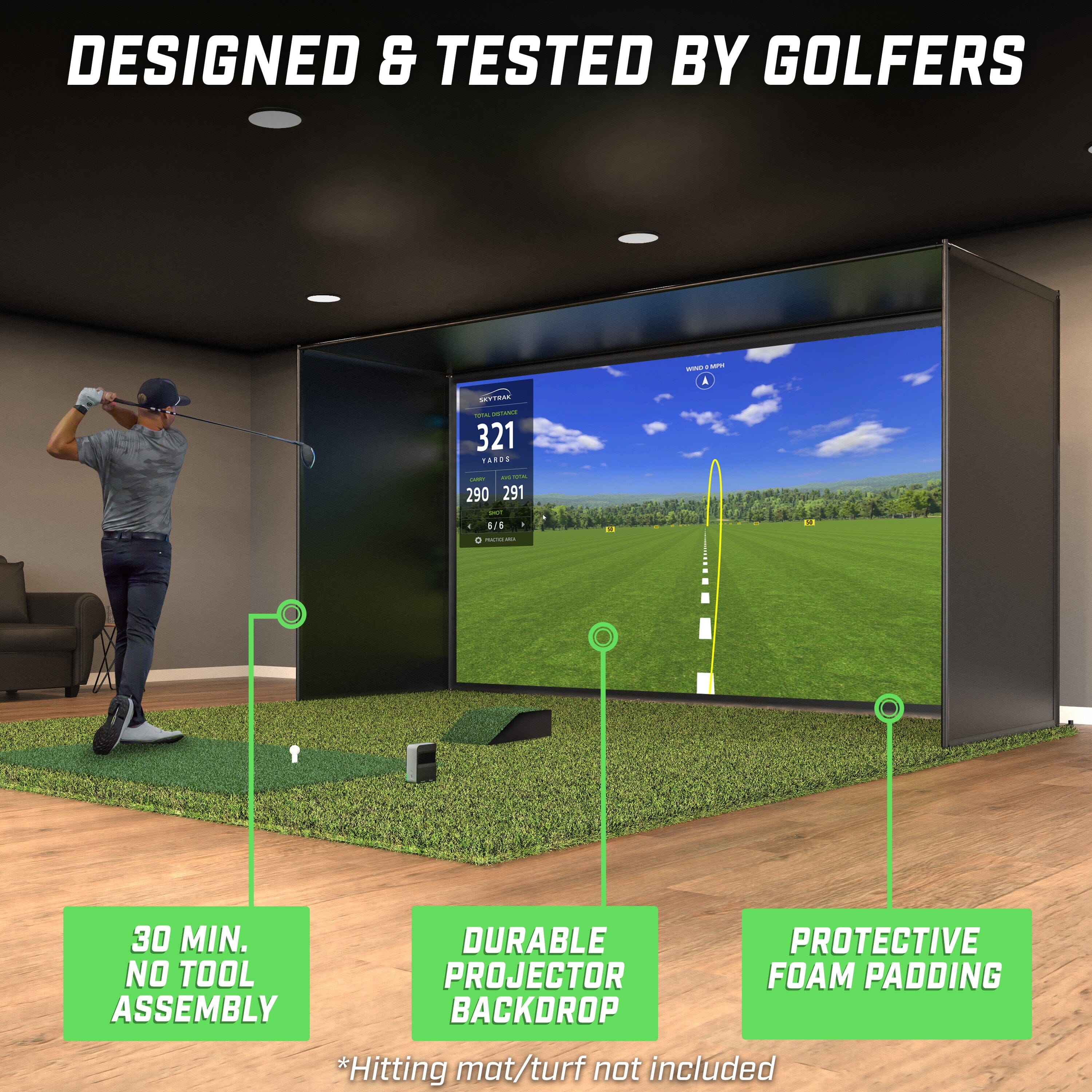 GoSports 14 x 8 ft Golf Simulator Enclosure Net - Complete Set with Frame and HD Impact Screen Kit