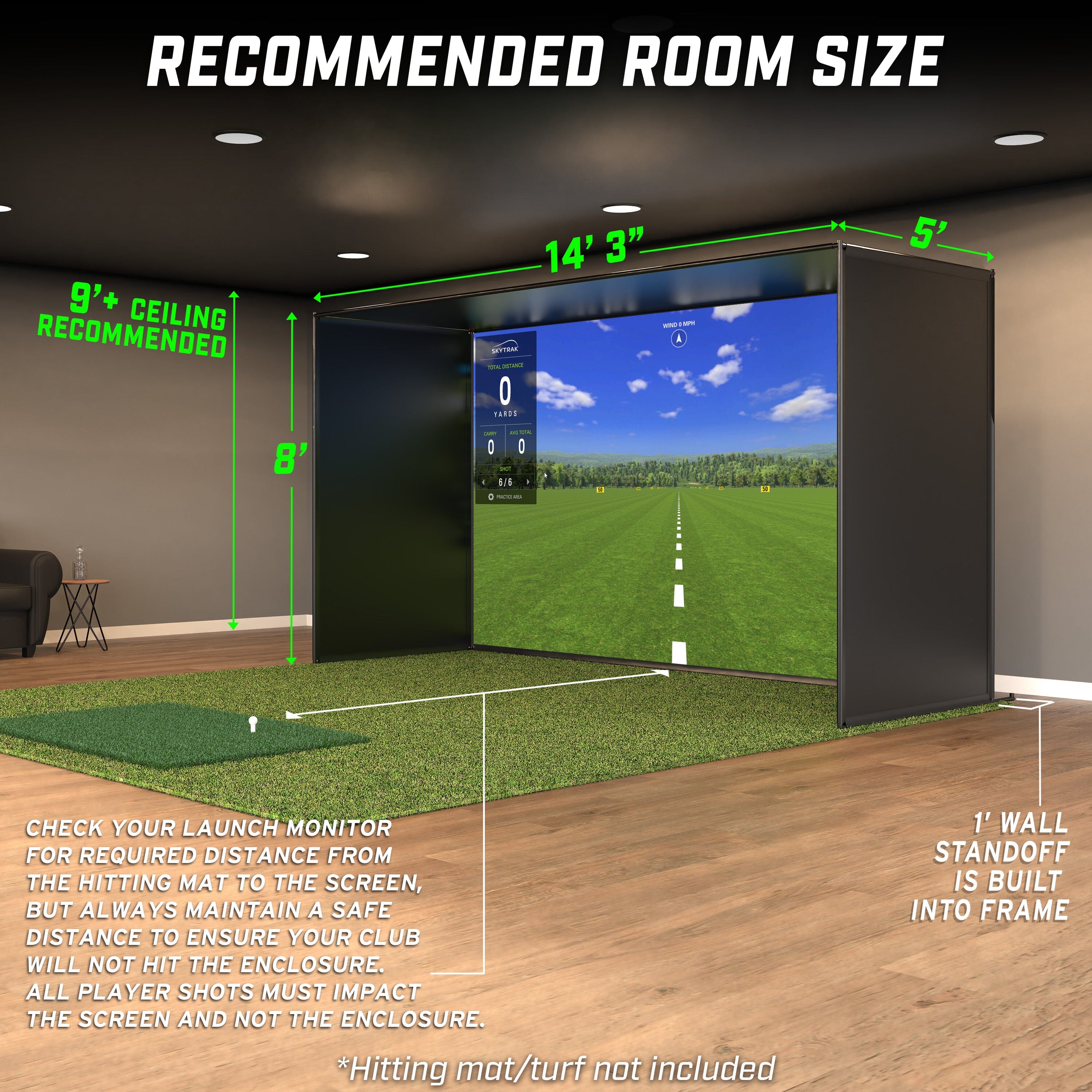 GoSports 14 x 8 ft Golf Simulator Enclosure Net - Complete Set with Frame and HD Impact Screen Kit