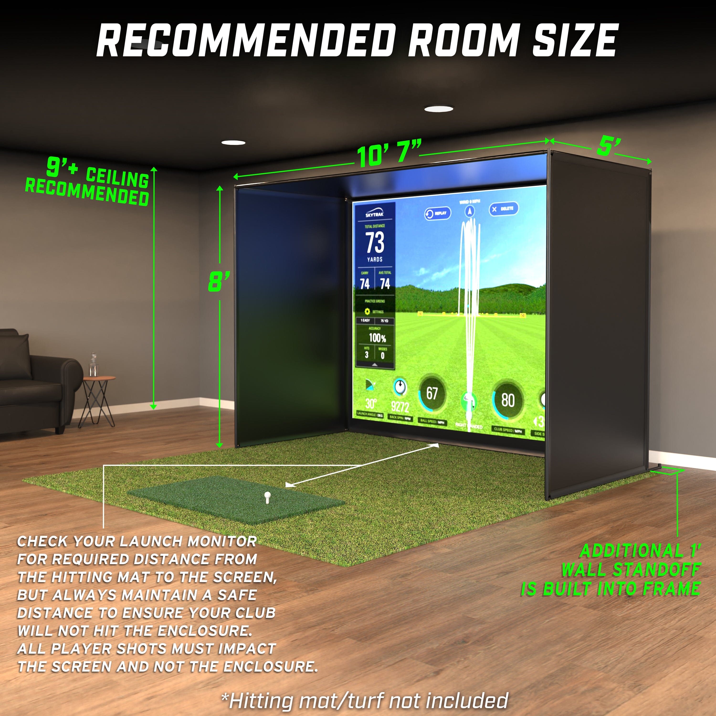 GoSports 10 x 8 ft Golf Simulator Enclosure Net - Complete Set with Frame and HD Impact Screen Kit