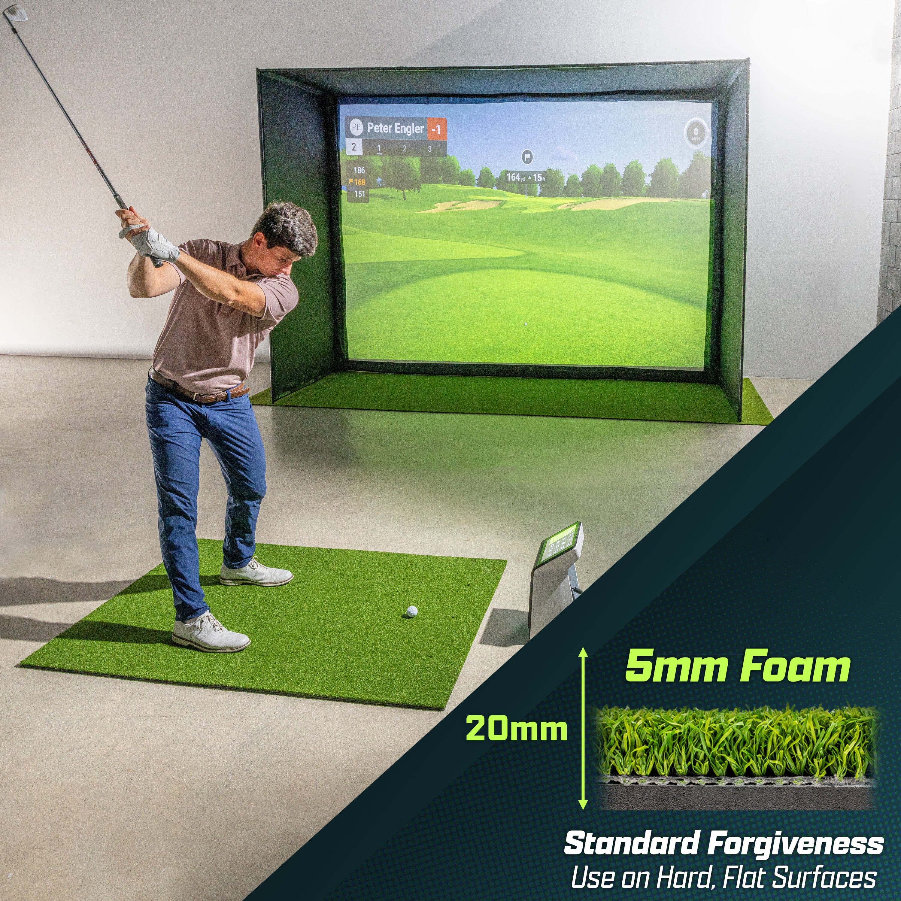 GoSports Golf Hitting Mat - PRO 5 x 4 ft - 5 mm Artificial Turf Training Mat for Indoor/Outdoor Swing Practice, Includes 3 Rubber Tees