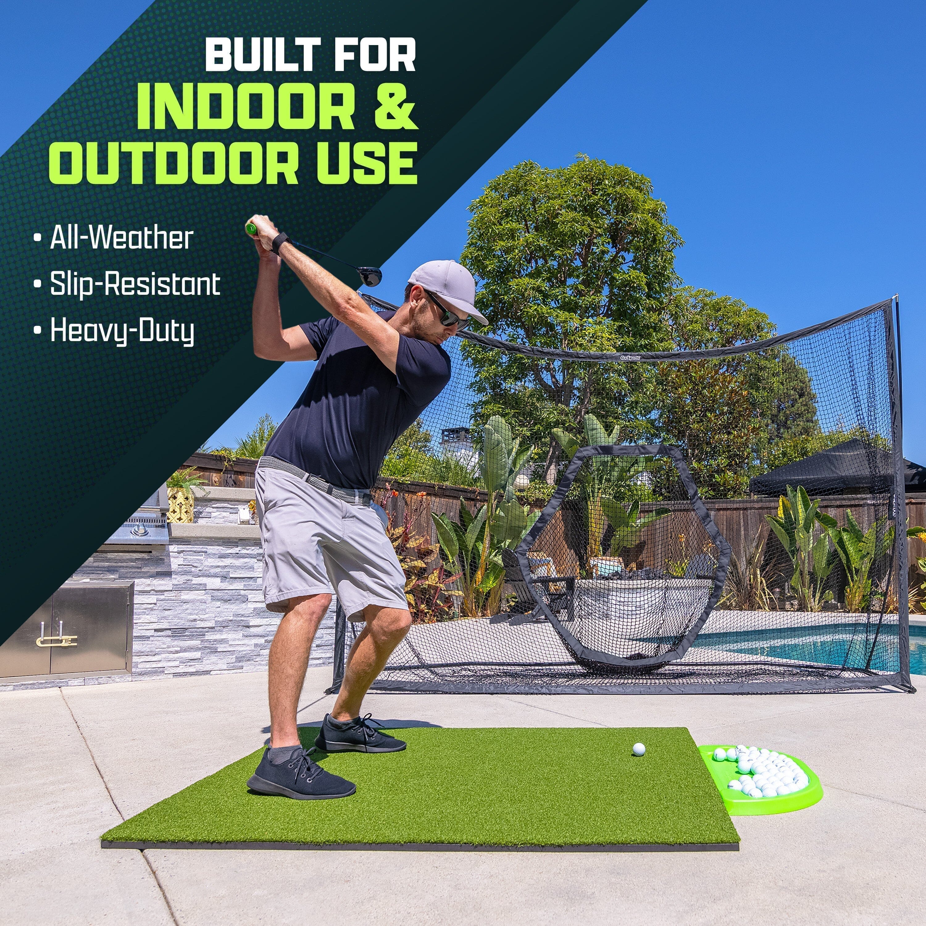 GoSports Golf Hitting Mat - ELITE 5 x 4 ft - 5 mm Artificial Turf Training Mat for Indoor/Outdoor Swing Practice, Includes 3 Rubber Tees