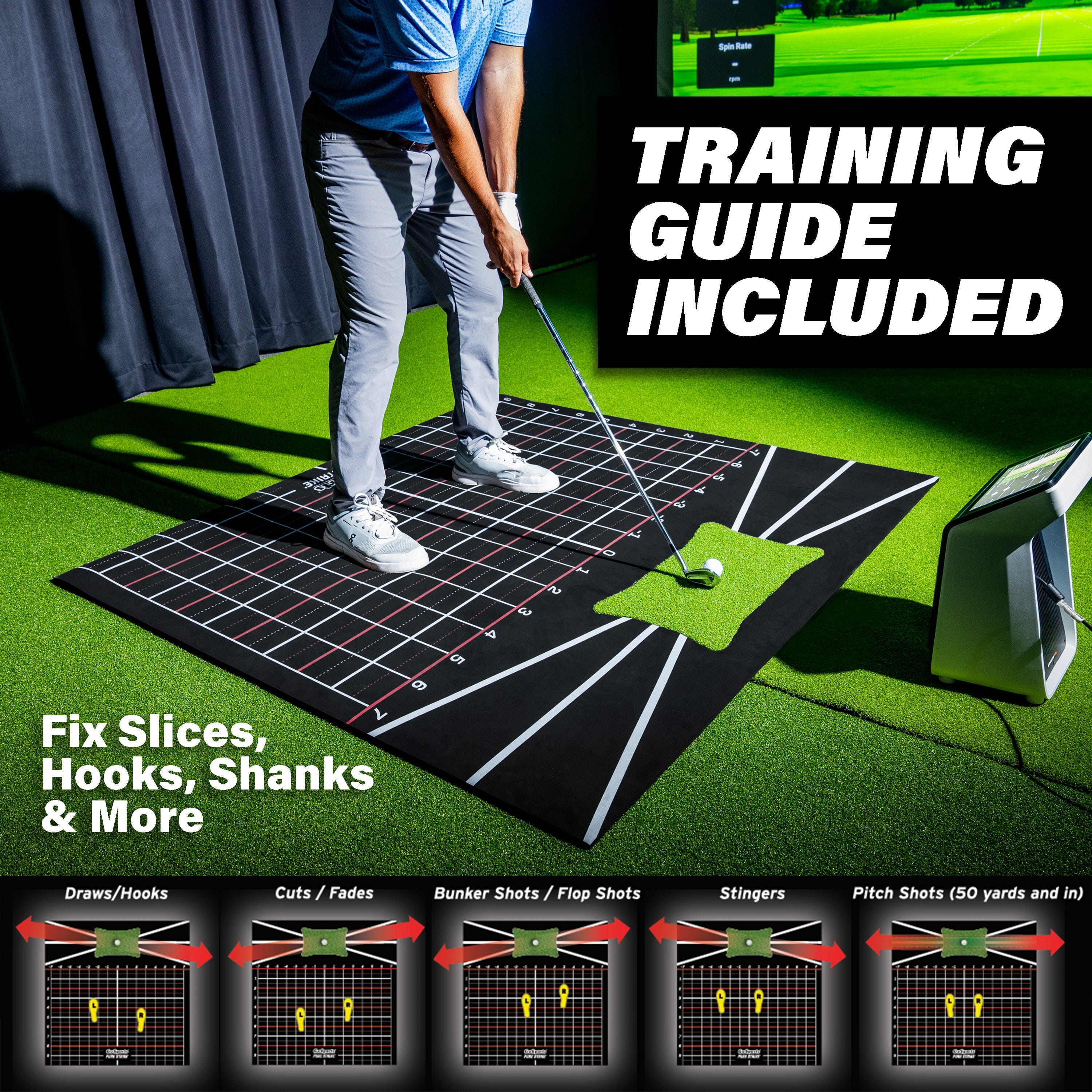 GoSports 5 x 5 Golf Hitting Mat - Fix Slices & Hooks - Stance Mat for Indoor & Outdoor Practice