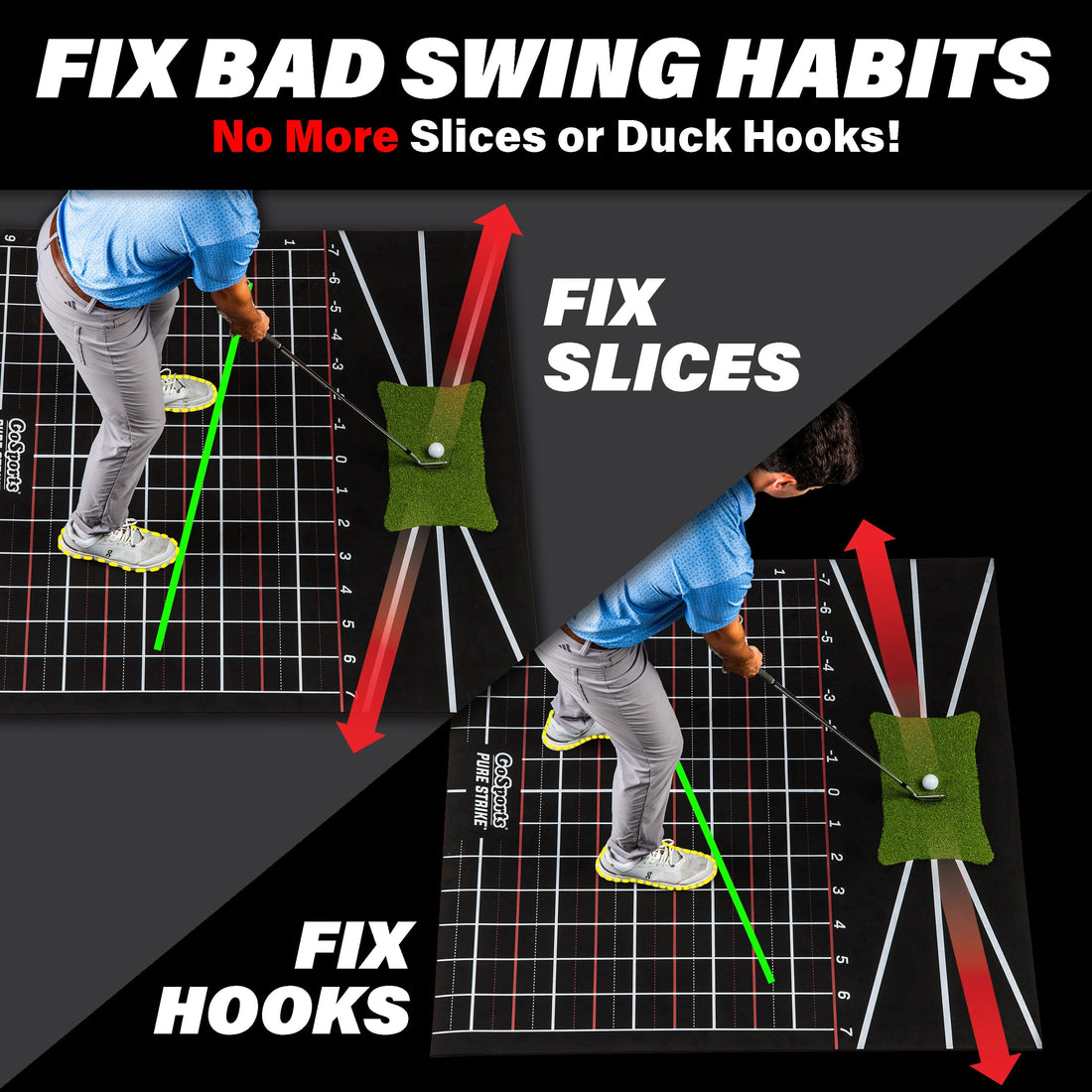 GoSports 5 x 5 Golf Hitting Mat - Fix Slices & Hooks - Stance Mat for Indoor & Outdoor Practice