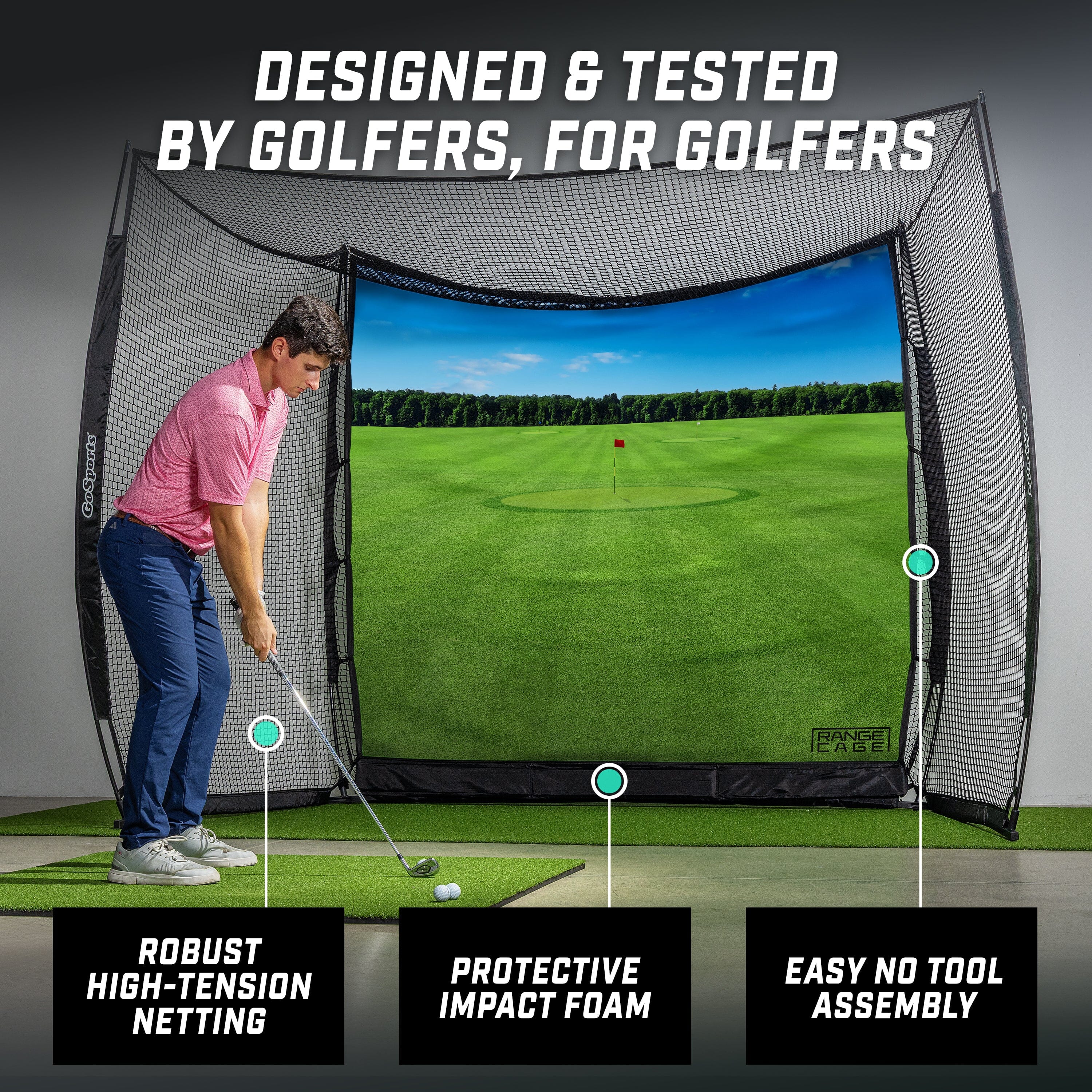 GoSports Range Cage 10 ft x 8 ft Golf Practice Hitting Net with Impact Screen