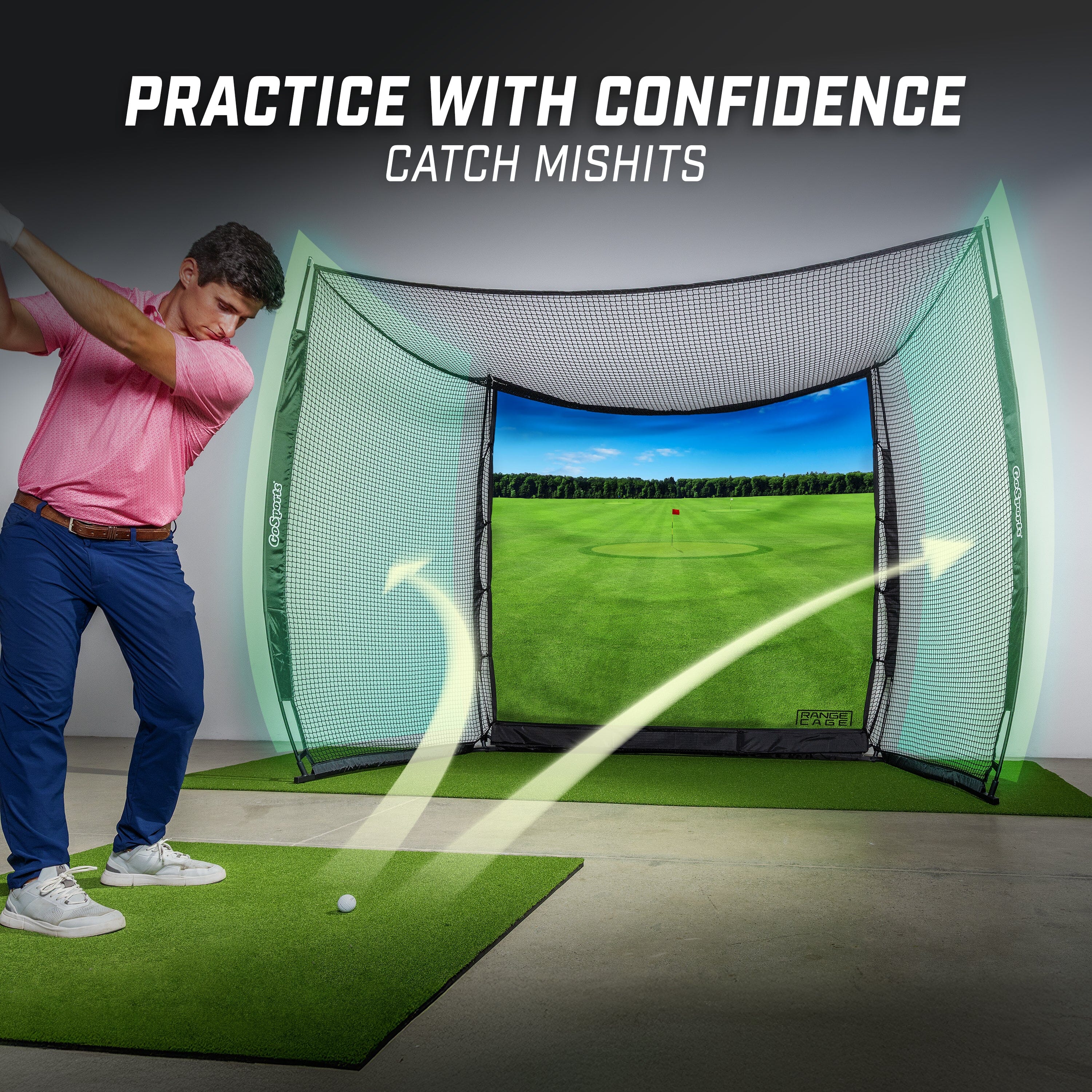 GoSports Range Cage 10 ft x 8 ft Golf Practice Hitting Net with Impact Screen