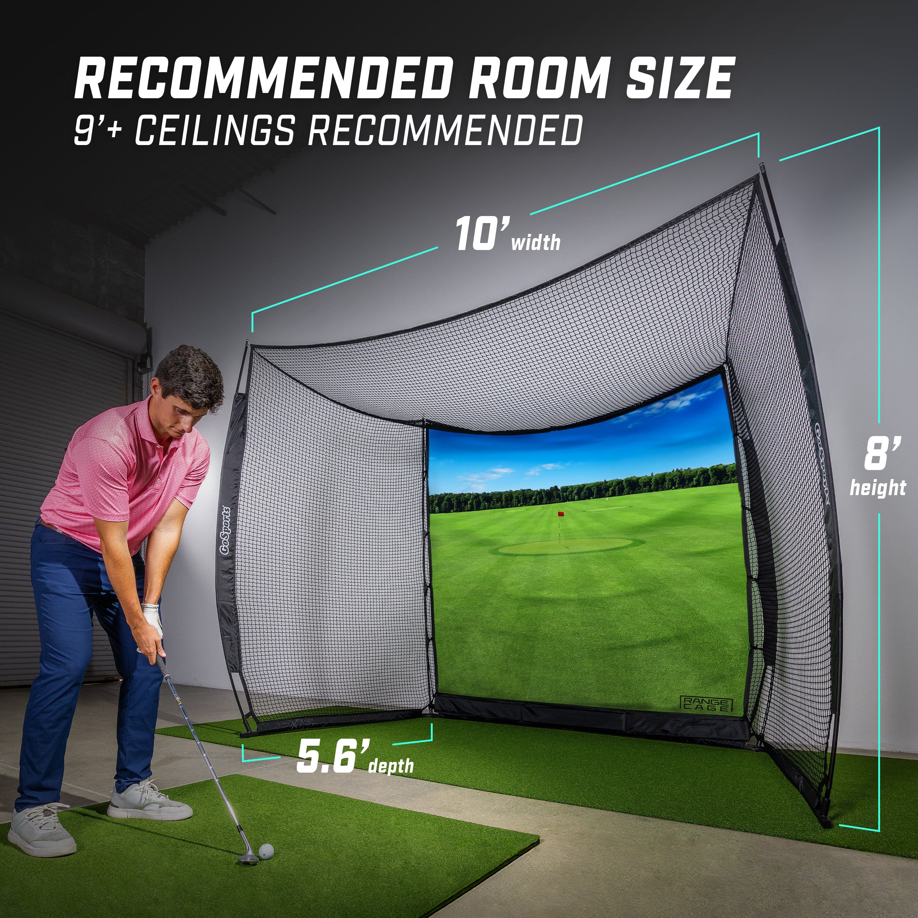 GoSports Range Cage 10 ft x 8 ft Golf Practice Hitting Net with Impact Screen