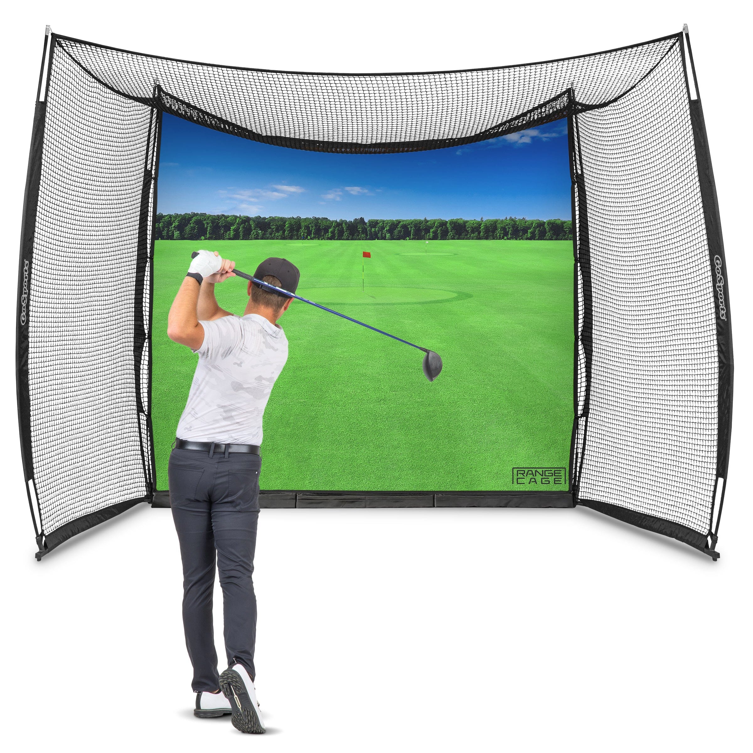 GoSports Range Cage 10 ft x 8 ft Golf Practice Hitting Net with Impact Screen