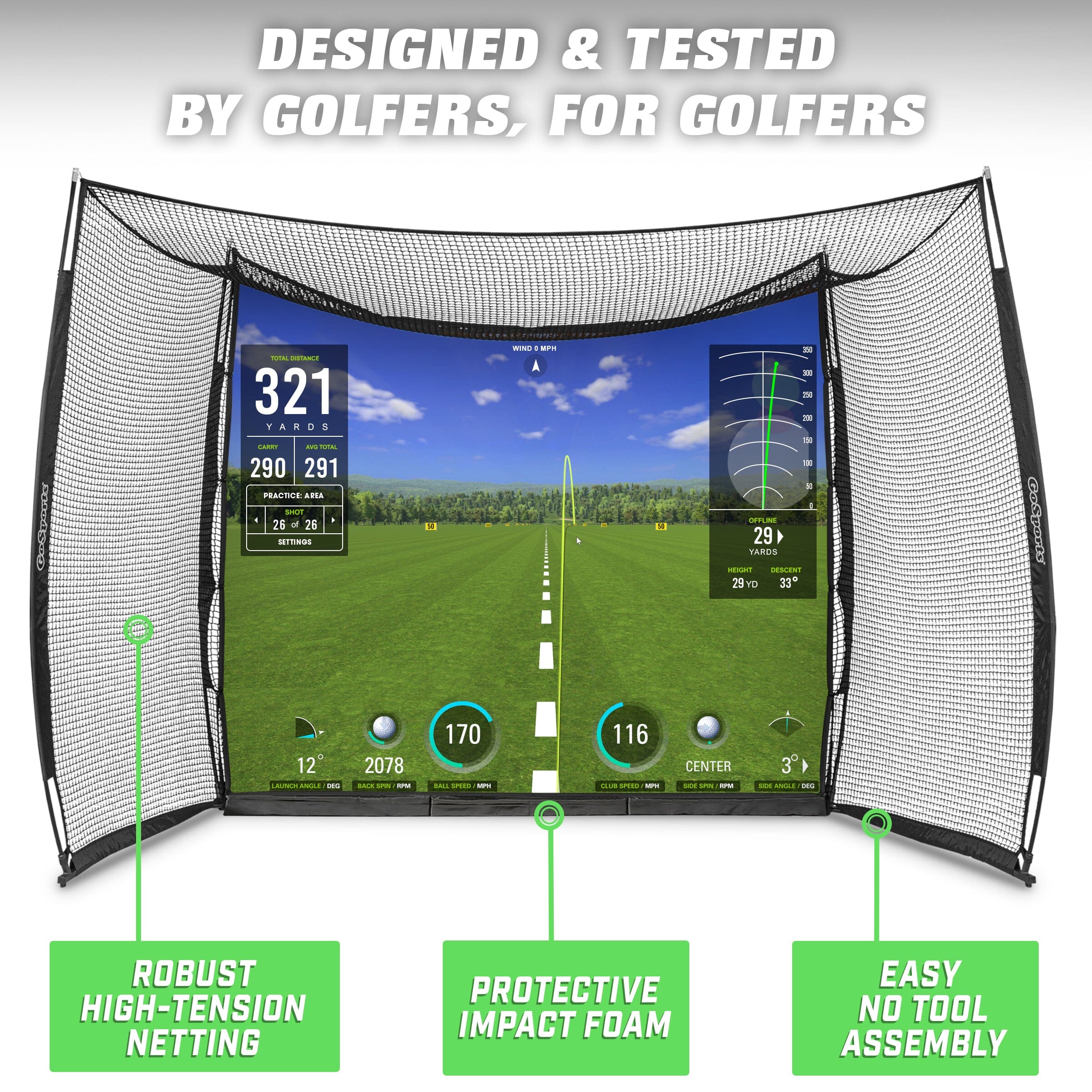 GoSports Range Cage 10 ft x 8 ft Golf Practice Hitting Net with Simulator Impact Screen