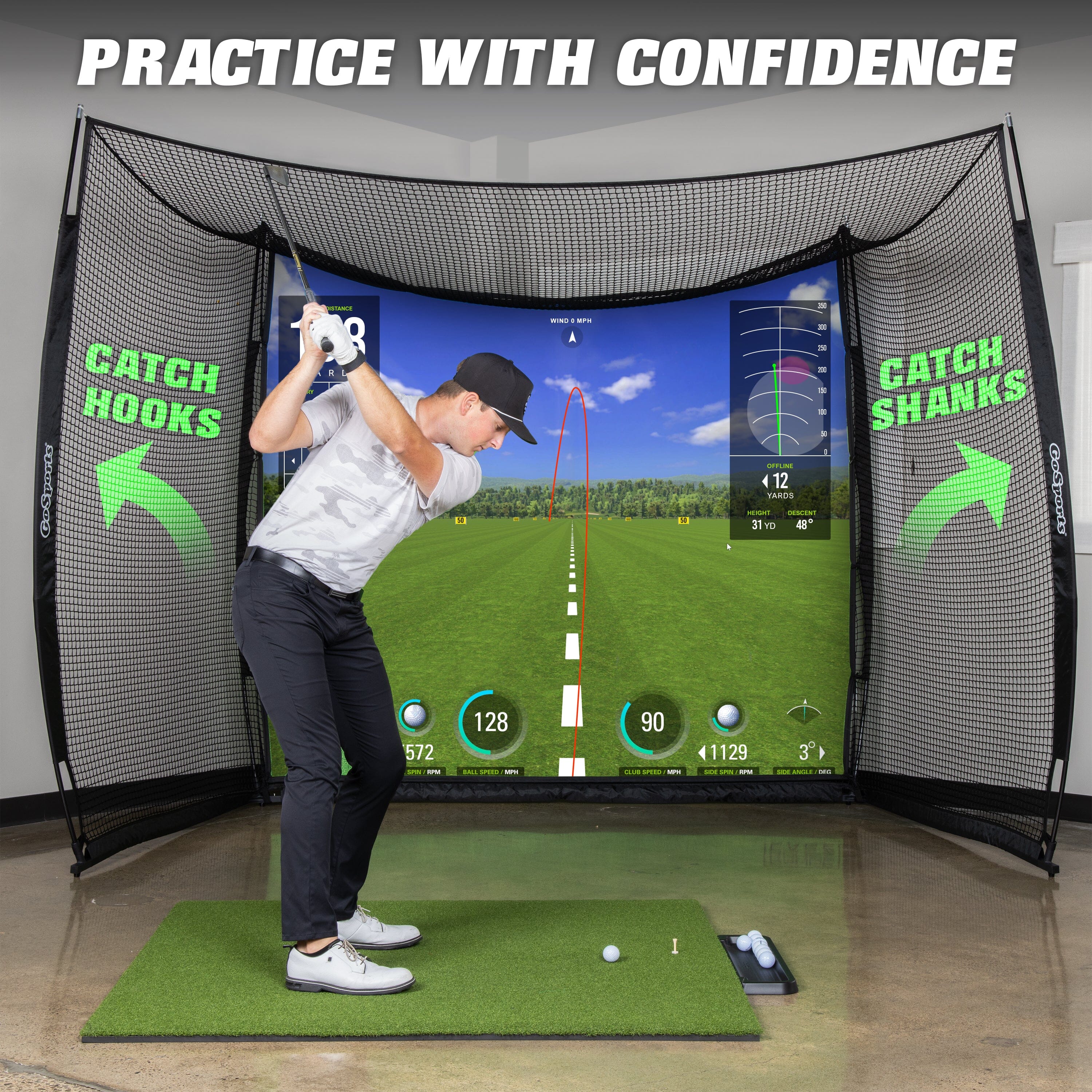 GoSports Range Cage 10 ft x 8 ft Golf Practice Hitting Net with Simulator Impact Screen