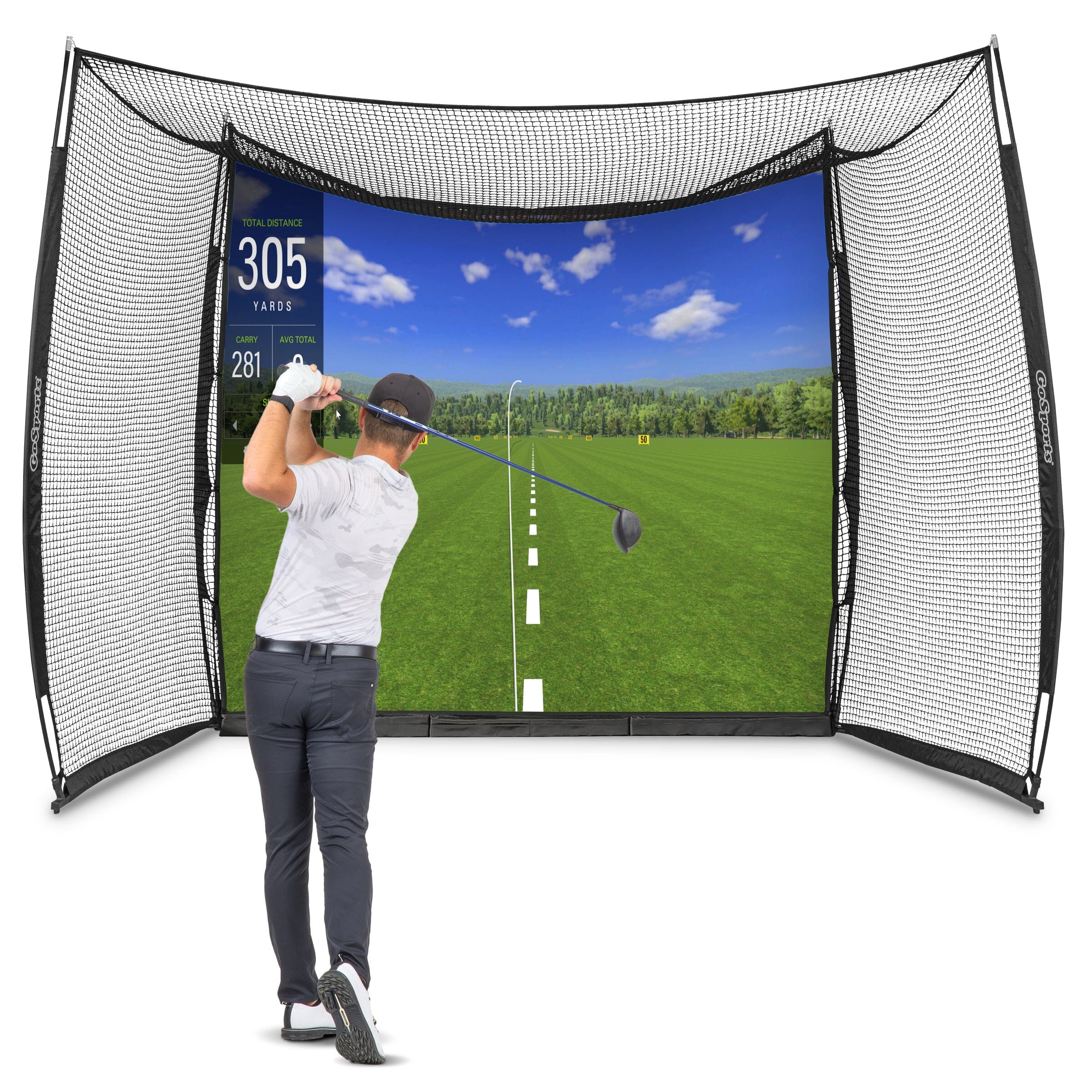 GoSports Range Cage 10 ft x 8 ft Golf Practice Hitting Net with Simulator Impact Screen