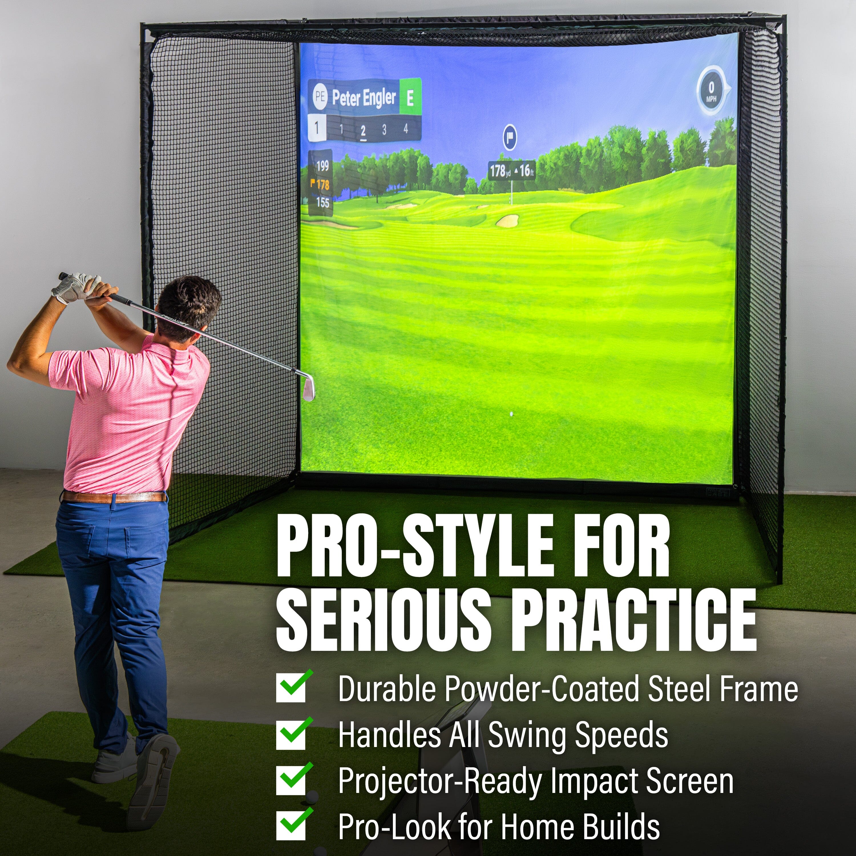 GoSports Range Cage ELITE Golf Hitting Net - 8 x 8 ft Golf Simulator Enclosure with Impact Screen