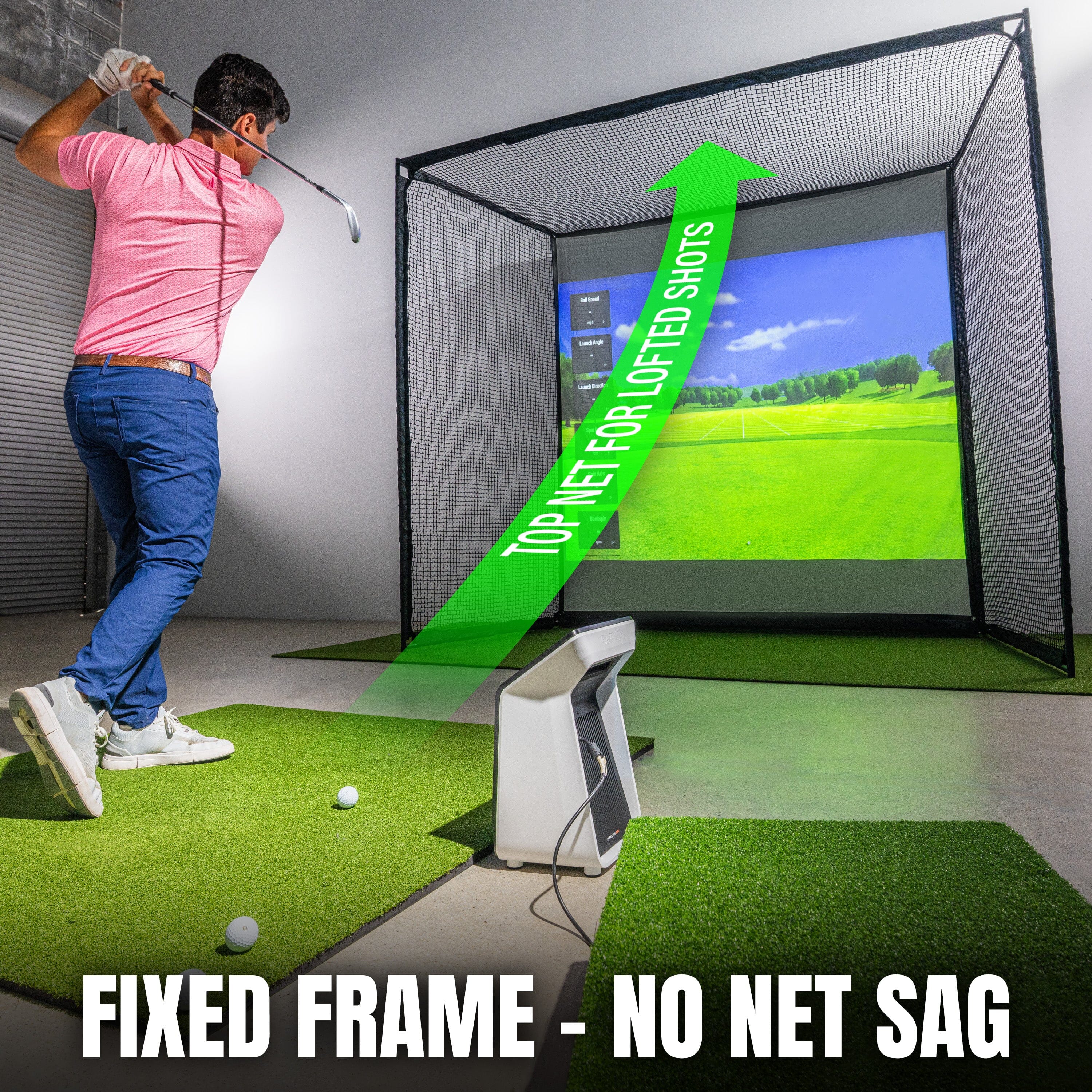 GoSports Range Cage ELITE Golf Hitting Net - 8 x 8 ft Golf Simulator Enclosure with Impact Screen