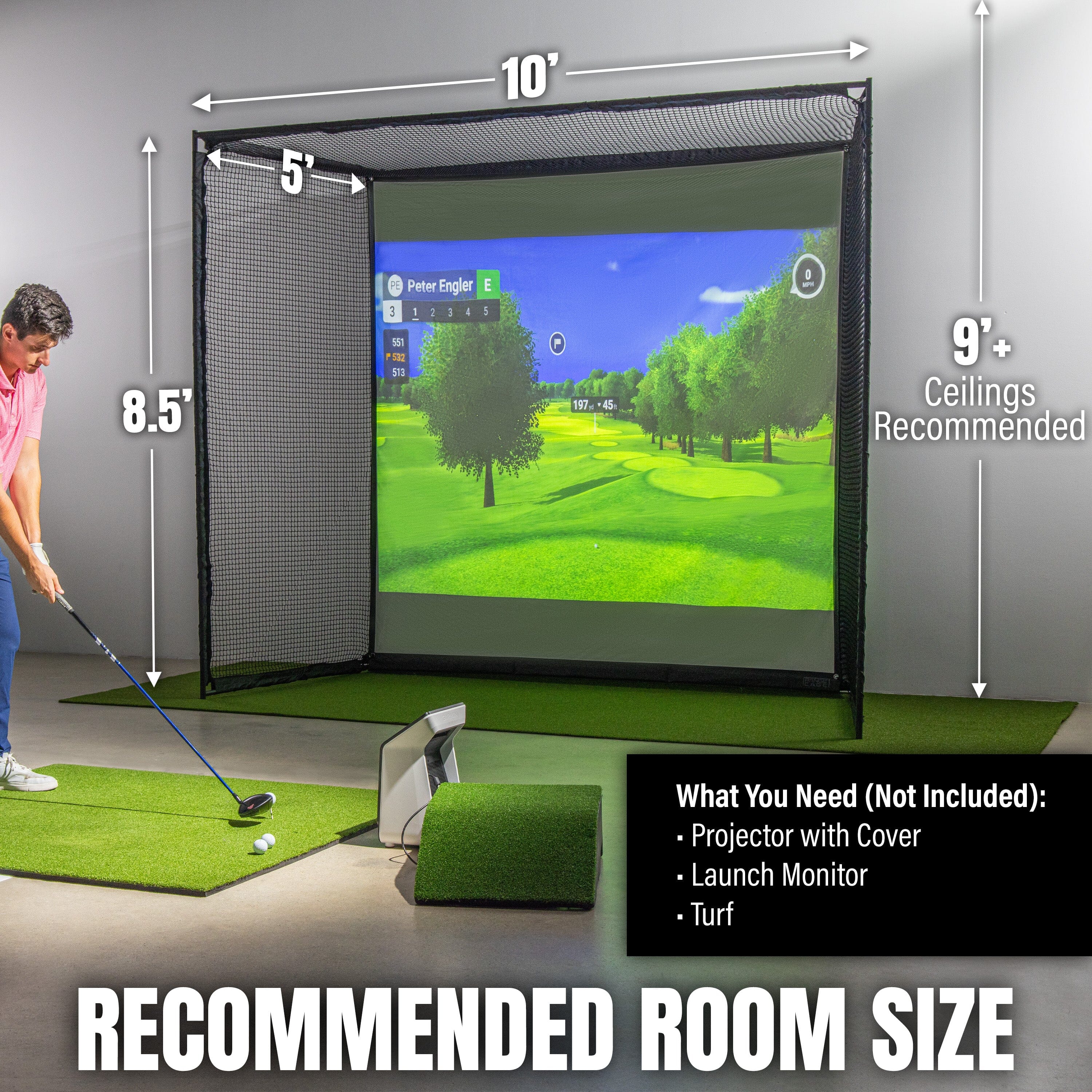 GoSports Range Cage ELITE Golf Hitting Net - 8 x 8 ft Golf Simulator Enclosure with Impact Screen