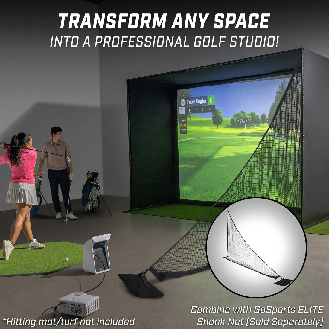 GoSports 12 x 9 ft Golf Simulator Enclosure Net - Complete Set with Frame and HD Impact Screen Kit