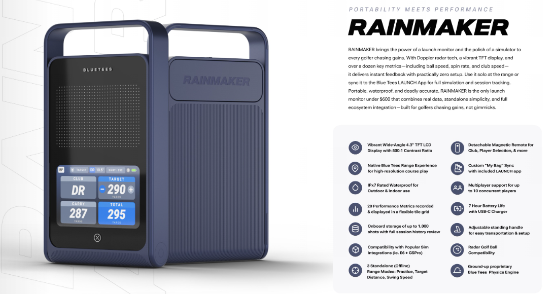 Blue Tees Rainmaker Launch Monitor-Pre-Order Exclusive