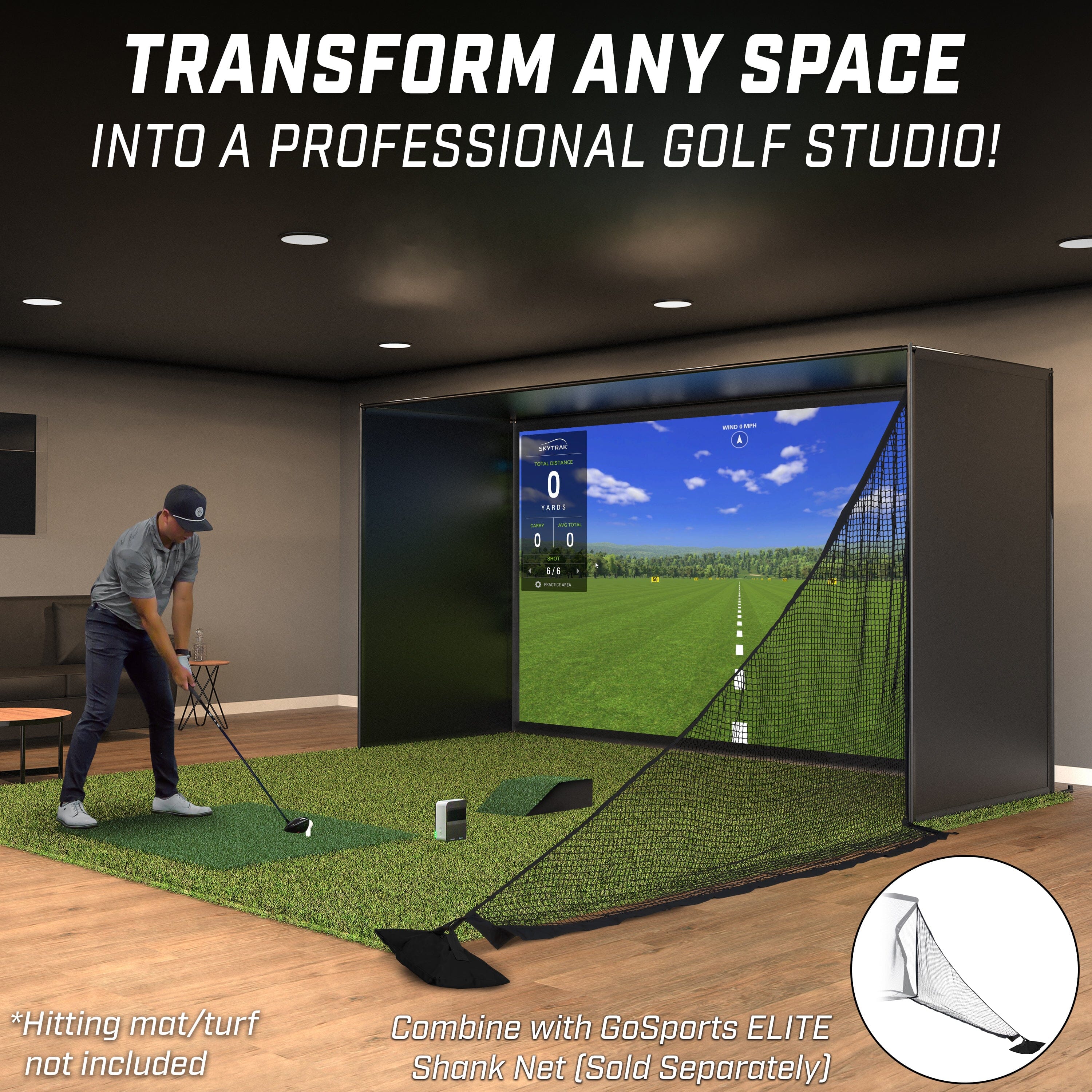 GoSports 14 x 8 ft Golf Simulator Enclosure Net - Complete Set with Frame and HD Impact Screen Kit