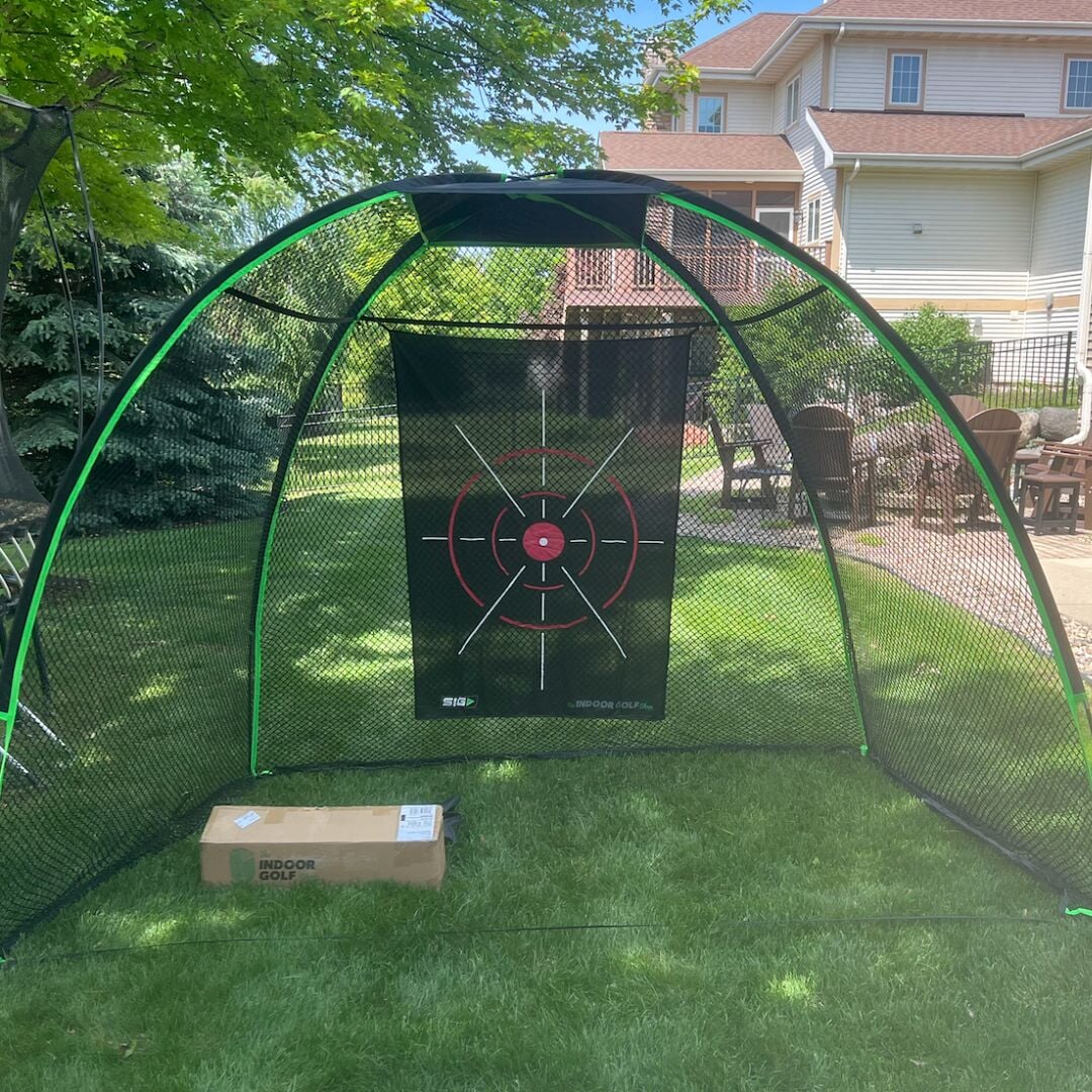 Round Golf Net w/ Target indoor golf product, available from Grater Golf