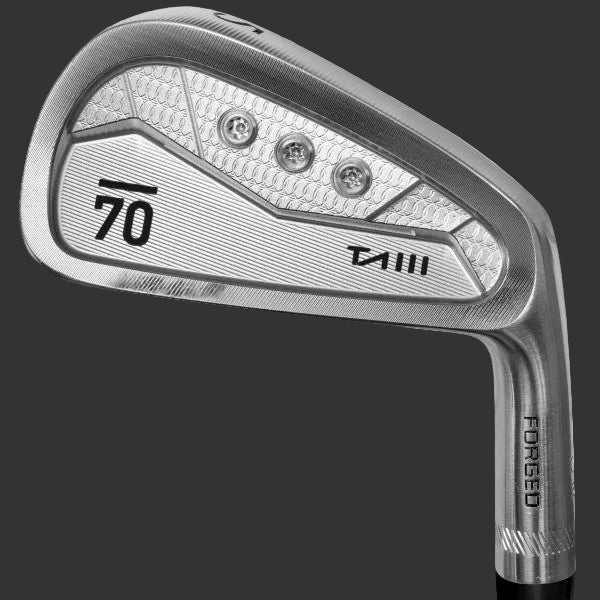 Golf club head with '70' and brand logo on a white background