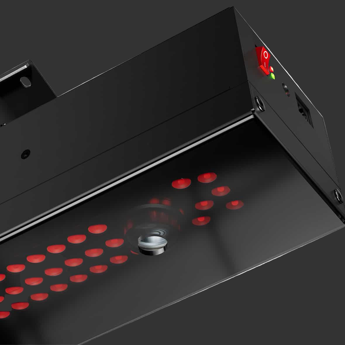 Black UNEEKOR EYE XR device with red LED lights on a white background